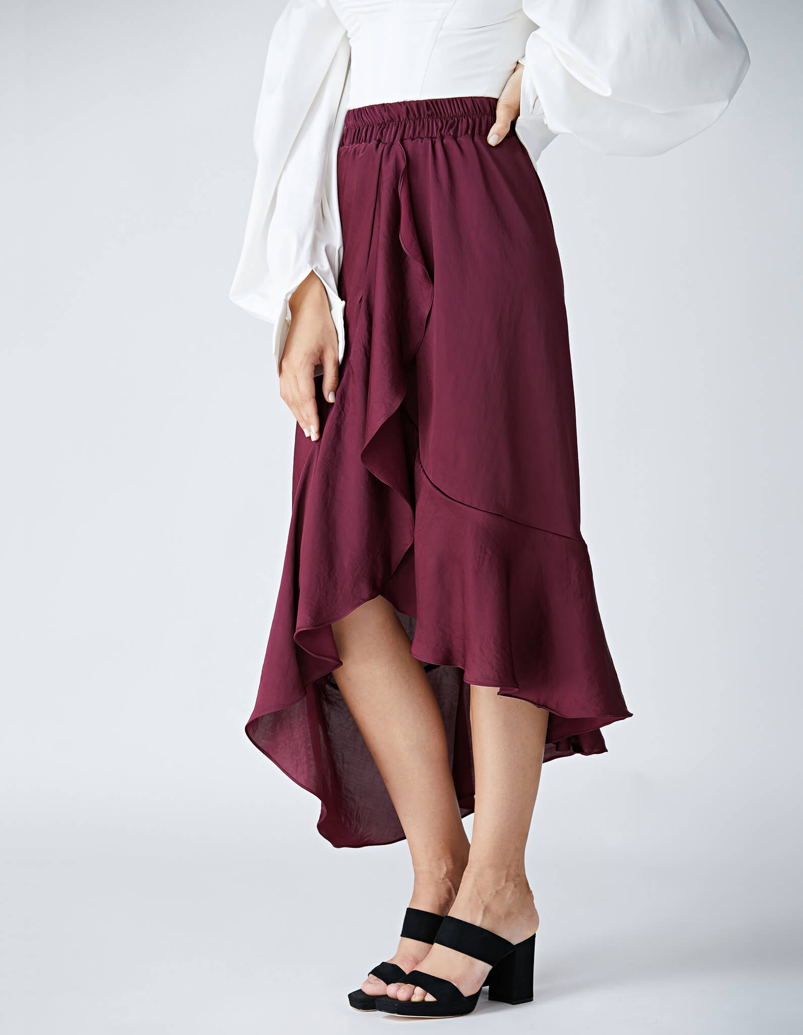Fusta burgundy cu volane CANCUN